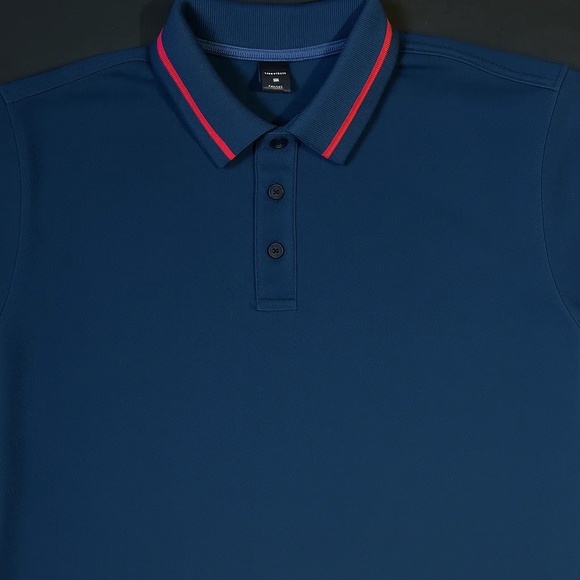 Men’s Navy Blue Polo Shirt with Red Collar Trim – Size Medium - Picture 1 of 1